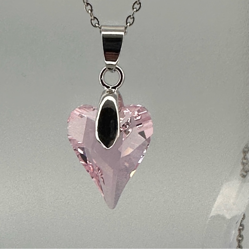 Pink Swarovski Crystal Heart Necklace | Rhodium Chain | NWT Gift Box